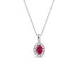 RUBY AND DIAMOND WHITE GOLD HALO NECKLACE - RUBY NECKLACES - NECKLACES