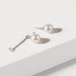 14K WHITE GOLD PEARL STUD EARRINGS WITH CHAIN AND DIAMONDS - PEARL EARRINGS - PEARL JEWELRY