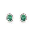 EMERALD AND DIAMOND OVAL EARRINGS IN ROSE GOLD - EMERALD EARRINGS - EARRINGS