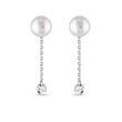 14K WHITE GOLD PEARL STUD EARRINGS WITH CHAIN AND DIAMONDS - PEARL EARRINGS - PEARL JEWELRY