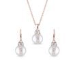 PEARL AND DIAMOND ROSE GOLD JEWELRY SET - PEARL SETS - PEARL JEWELRY
