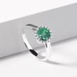 EMERALD AND DIAMOND HALO RING IN WHITE GOLD - EMERALD RINGS - RINGS
