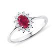 WHITE GOLD RING WITH OVAL RUBY AND DIAMONDS - RUBY RINGS - RINGS