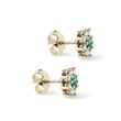 EMERALD AND DIAMOND FLOWER GOLD STUD EARRINGS - EMERALD EARRINGS - EARRINGS
