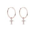 ANNEAUX D'OREILLES EN OR ROSE AVEC CROIX EN DIAMANT - BOUCLES D'OREILLES EN DIAMANT - BOUCLES D'OREILLES