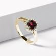 GOLD RING WITH GARNET AND DIAMONDS - GARNET RINGS - RINGS