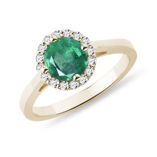 EMERALD RING WITH DIAMONDS IN YELLOW GOLD - EMERALD RINGS - RINGS