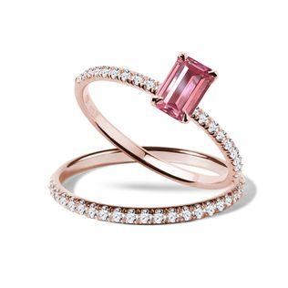 TOURMALINE AND DIAMOND ENGAGEMENT SET IN ROSE GOLD - ENGAGEMENT AND WEDDING MATCHING SETS - ENGAGEMENT RINGS