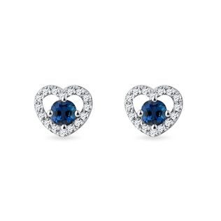 HEART EARRINGS WITH SAPPHIRES IN WHITE GOLD - SAPPHIRE EARRINGS - EARRINGS