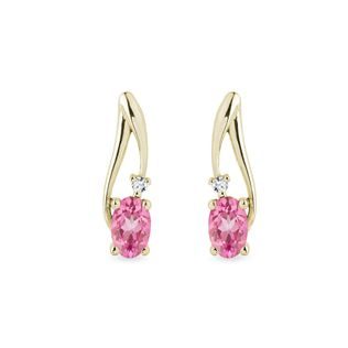 BOUCLES D'OREILLES EN OR JAUNE AVEC SAPHIRS ROSES ET DIAMANTS - BOUCLES D'OREILLES EN SAPHIR - BOUCLES D'OREILLES