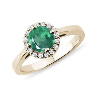 EMERALD RING WITH DIAMONDS IN YELLOW GOLD - EMERALD RINGS - RINGS