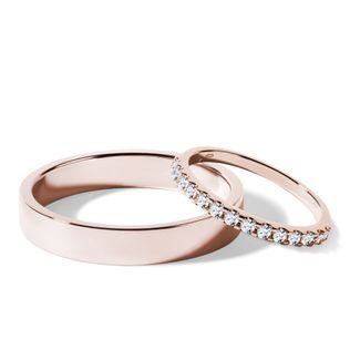 HIS AND HERS ROSE GOLD WEDDING RING SET WITH HALF ETERNITY AND SHINY FINISH - ROSE GOLD WEDDING SETS - WEDDING RINGS