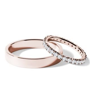 ALLIANCES EN OR ROSE AVEC BAGUE ÉTERNITÉ - ENSEMBLE D’ALLIANCES EN OR ROSE - ALLIANCES DE MARIAGE