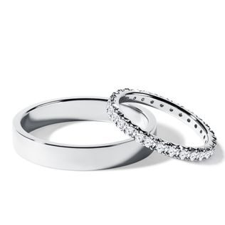 HIS AND HERS ETERNITY AND SHINY FINISH WHITE GOLD WEDDING RING SET - WHITE GOLD WEDDING SETS - WEDDING RINGS