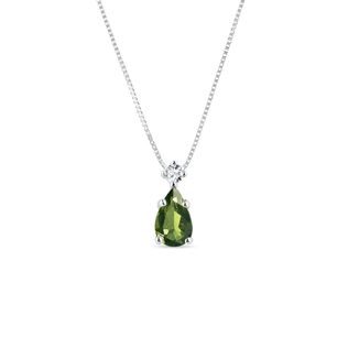 PENDENTIF EN OR BLANC AVEC SA MOLDAVITE ET SON DIAMANT - COLLIERS AVEC MOLDAVITE - COLLIERS