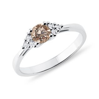 RING WITH CHAMPAGNE DIAMOND IN WHITE GOLD - FANCY DIAMOND ENGAGEMENT RINGS - ENGAGEMENT RINGS