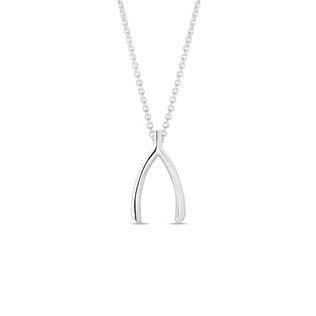 WISHBONE PENDANT IN 14K WHITE GOLD - WHITE GOLD NECKLACES - NECKLACES