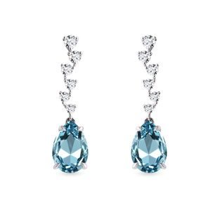 BOUCLES D'OREILLES AVEC BRILLANTS ET TOPAZE EN OR BLANC - BOUCLES D'OREILLES EN TOPAZE - BOUCLES D'OREILLES