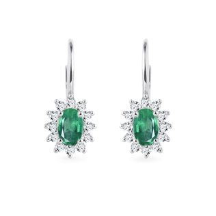 EARRINGS WITH DIAMONDS AND EMERALDS IN WHITE GOLD - EMERALD EARRINGS - EARRINGS