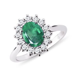 EMERALD AND BRILLIANT RING IN WHITE GOLD - EMERALD RINGS - RINGS