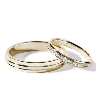 PARURE DE MARIAGE AVEC DIAMANTS EN OR JAUNE - ENSEMBLE D’ALLIANCES EN OR JAUNE - ALLIANCES DE MARIAGE