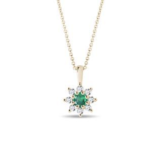 EMERALD AND DIAMOND FLOWER GOLD NECKLACE - EMERALD NECKLACES - NECKLACES