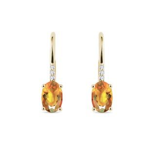 BOUCLES D'OREILLES EN OR BLANC AVEC DIAMANTS ET CITRINES - BOUCLES D'OREILLES EN CITRINE - BOUCLES D'OREILLES