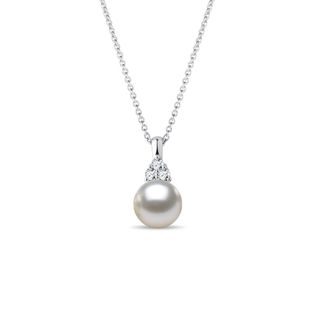 AKOYA PEARL AND DIAMOND WHITE GOLD NECKLACE - PEARL PENDANTS - PEARL JEWELRY