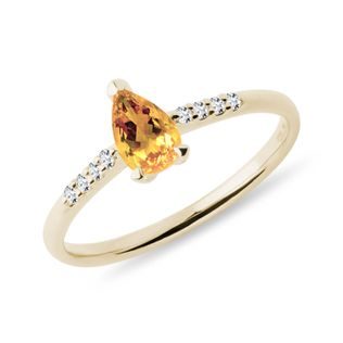 TEARDROP CUT CITRINE AND DIAMOND RING IN GOLD - CITRINE RINGS - RINGS