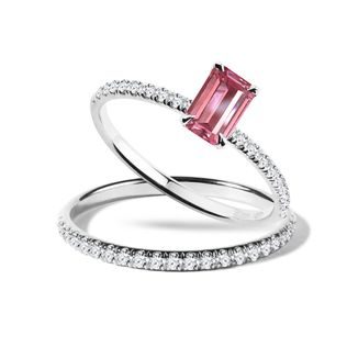 TOURMALINE AND DIAMOND ENGAGEMENT SET IN WHITE GOLD - ENGAGEMENT AND WEDDING MATCHING SETS - ENGAGEMENT RINGS