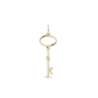 YELLOW GOLD DIAMOND KEY PENDANT - PENDANTS - NECKLACES