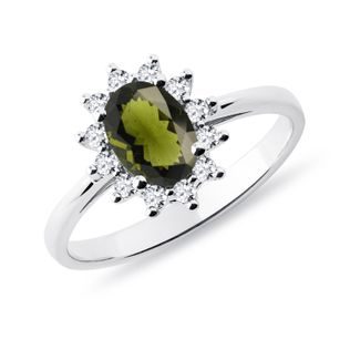 RING IN WHITE GOLD WITH MOLDAVITE AND BRILLIANTS - MOLDAVITE RINGS - RINGS