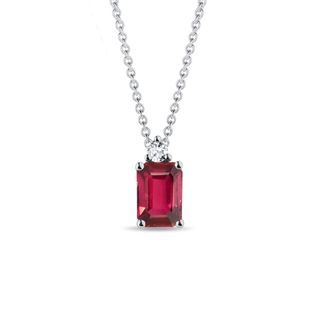 EMERALD CUT RUBY NECKLACE IN WHITE GOLD - RUBY NECKLACES - NECKLACES