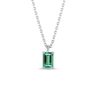 RECTANGLE EMERALD NECKLACE IN WHITE GOLD - EMERALD NECKLACES - NECKLACES