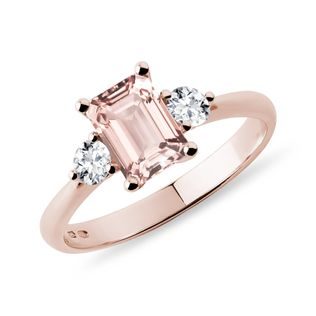 EMERALD CUT MORGANITE AND DIAMOND RING IN ROSE GOLD - MORGANITE RINGS - RINGS