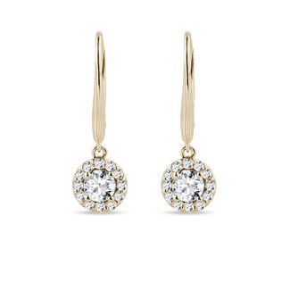 HANGING PENDANT DIAMOND HALO EARRINGS IN YELLOW GOLD - DIAMOND EARRINGS - EARRINGS