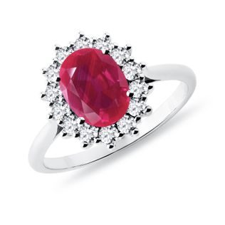 HALO STYLE RUBY AND DIAMOND RING IN WHITE GOLD - RUBY ENGAGEMENT RINGS - ENGAGEMENT RINGS