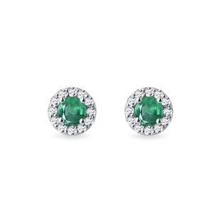 EMERALD AND DIAMOND HALO EARRINGS IN WHITE GOLD - EMERALD EARRINGS - EARRINGS