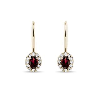 BOUCLES D'OREILLES EN OR AVEC GRENAT OVALE ET DIAMANTS - BOUCLES D'OREILLES EN GRENAT - BOUCLES D'OREILLES