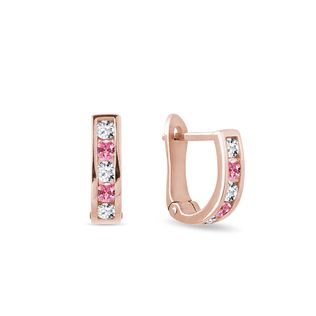 PINK SAPPHIRE AND DIAMOND ROSE GOLD HUGGIE EARRINGS - SAPPHIRE EARRINGS - EARRINGS