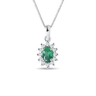 EMERALD AND DIAMOND NECKLACE IN WHITE GOLD - EMERALD NECKLACES - NECKLACES