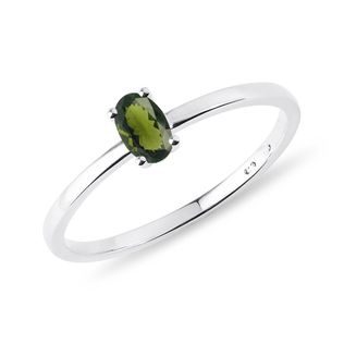 BAGUE EN OR BLANC ET MOLDAVITE - BAGUES EN MOLDAVITE - BAGUES