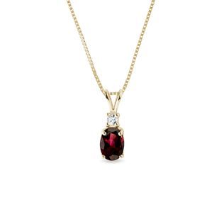 OVAL GARNET AND DIAMOND GOLD NECKLACE - GARNET NECKLACES - NECKLACES