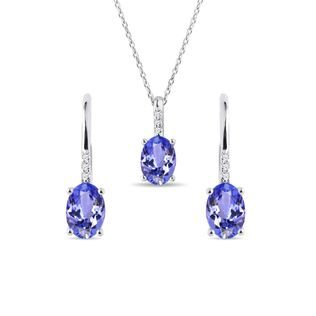 TANZANITE NECKLACE AND EARRING SET IN WHITE GOLD - JEWELRY SETS - FINE JEWELRY