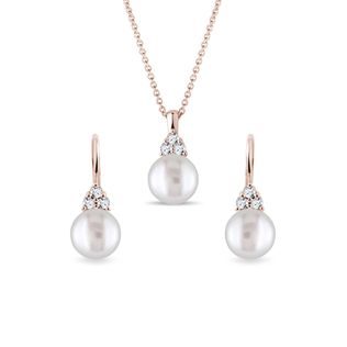 PEARL AND DIAMOND ROSE GOLD JEWELLERY SET - PEARL SETS - PEARL JEWELLERY