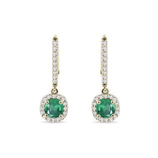 BRILLIANT EARRINGS WITH EMERALDS IN YELLOW GOLD - EMERALD EARRINGS - EARRINGS