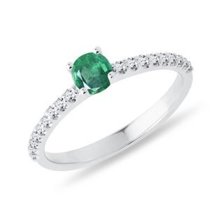 EMERALD AND DIAMOND RING IN 14K WHITE GOLD - EMERALD RINGS - RINGS