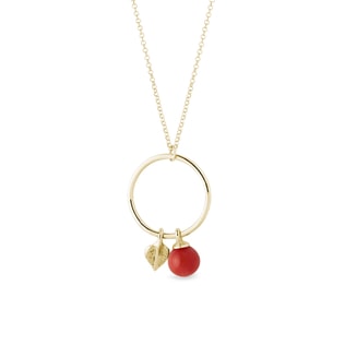 COLLIER EN OR AVEC CORAIL ET UNE FEUILLE - COLLECTION SEASONS - COLLECTIONS KLENOTA