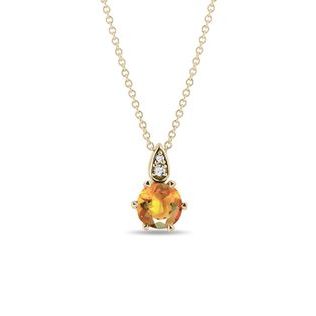 MADEIRA CITRINE AND DIAMOND GOLD NECKLACE - CITRINE NECKLACES - NECKLACES