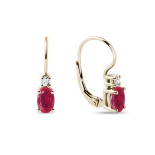 OVAL RUBY AND DIAMOND GOLD DROP EARRINGS - RUBY EARRINGS - EARRINGS